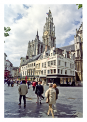 Streetscape with Cathedral of Our Lady's spire