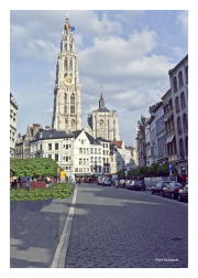 Streetscape with Cathedral of Our Lady's spire
